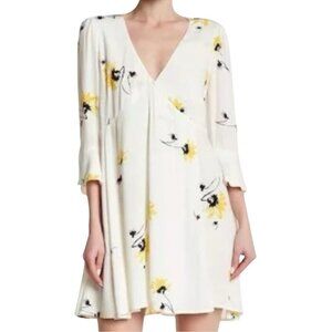 Free People Time On My Side Floral Mini Dress True Wrap Dress Size S Bell 3/4 Sl